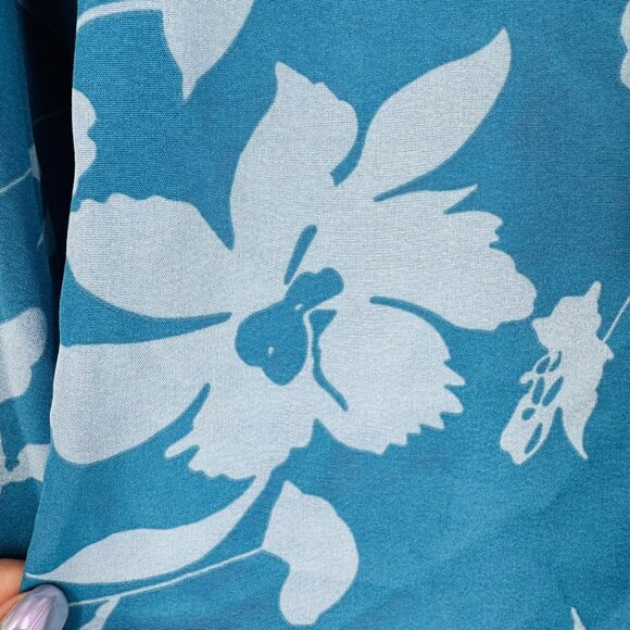 Umgee Blue Teal Floral Notch Neck Balloon Sleeve Tassel Blouse Top New Size S - Picture 9 of 12